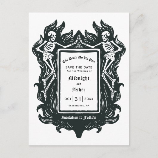 Gotisch skelet tot de dood doen ons deel de datum aankondigingskaart (Voorkant)