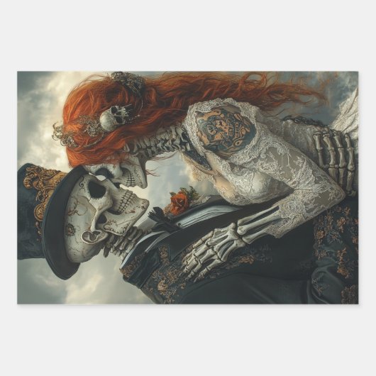 Gotisch skelet, voorstel, bruiloft, huwelijksreis inpakpapier vel (Voorkant 2)