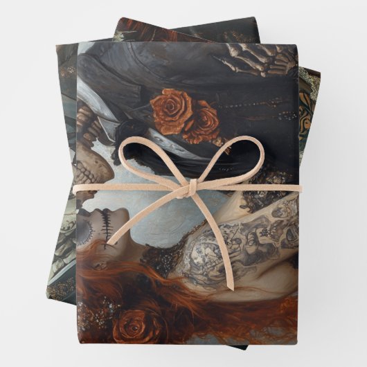 Gotisch skelet, voorstel, bruiloft, huwelijksreis inpakpapier vel (In situ)