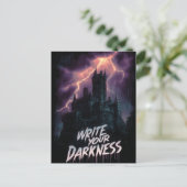 Gotisch spookkasteel onder onweer met tekst briefkaart (Staand voorkant)
