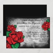 Gotisch Tattoo Rozen op Damasachtergrond Uitnodige Kaart (Voorkant / Achterkant)