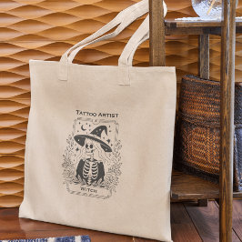 Gotisch Tattoo zwart-wit heks tarot ontwerp Tote Bag