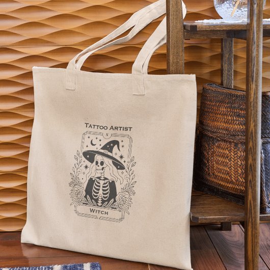 Gotisch Tattoo zwart-wit heks tarot ontwerp Tote Bag
