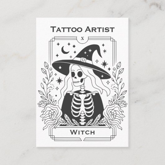 Gotisch Tattoo zwart-wit heks tarot ontwerp Visitekaartje (Voorkant)