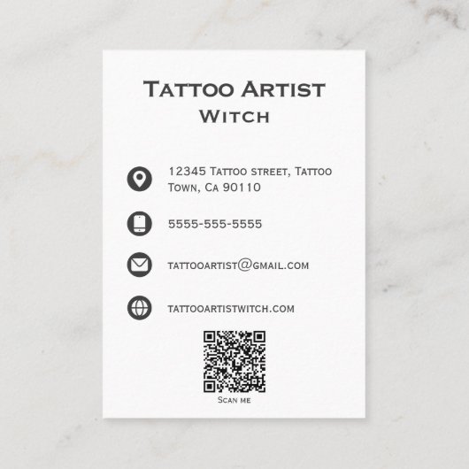 Gotisch Tattoo zwart-wit heks tarot ontwerp Visitekaartje (Achterkant)