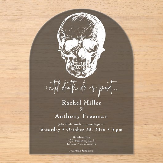 Gotisch tot de dood Skull Arch bruiloft Acryl Uitnodigingen (Voorkant)
