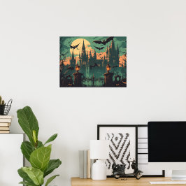 Gotisch vampierenkasteel onder de volle maan poster