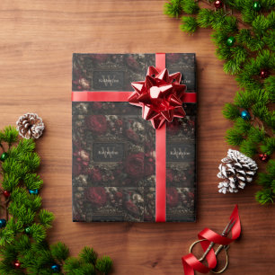 Gotisch Victoriaans Lijst met donkerrode rozen Cadeaupapier