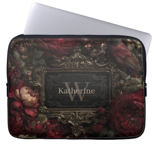 Gotisch Victoriaans Lijst met donkerrode rozen Laptop Sleeve (Voorkant)