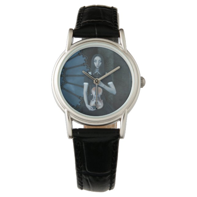 Gotisch Victoriaans meisje met viool Dark Fantasy Horloge (Voorkant)