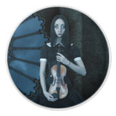 Gotisch Victoriaans meisje met viool Dark Fantasy Keramische Knop (Voorkant)