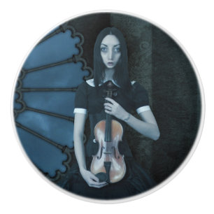 Gotisch Victoriaans meisje met viool Dark Fantasy Keramische Knop