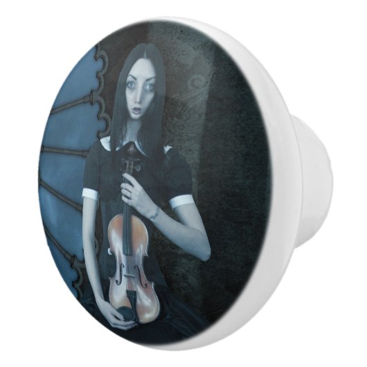 Gotisch Victoriaans meisje met viool Dark Fantasy Keramische Knop (Rechts)