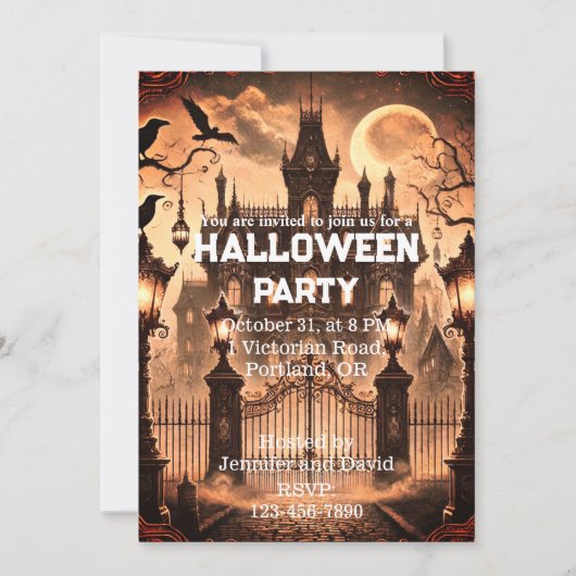 Gotisch Victoriaans spookhuis Halloween Party Kaart (Voorkant)