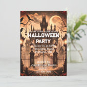 Gotisch Victoriaans spookhuis Halloween Party Kaart (Staand voorkant)