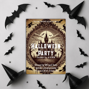 Gotisch Victoriaans spookhuis Halloween Party Kaart