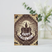 Gotisch Victoriaans spookhuis Happy Halloween Feestdagenkaart (Staand voorkant)