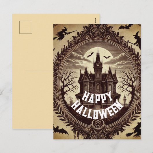 Gotisch Victoriaans spookhuis Happy Halloween Feestdagenkaart (Voorkant / Achterkant)