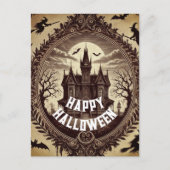 Gotisch Victoriaans spookhuis Happy Halloween Feestdagenkaart (Voorkant)
