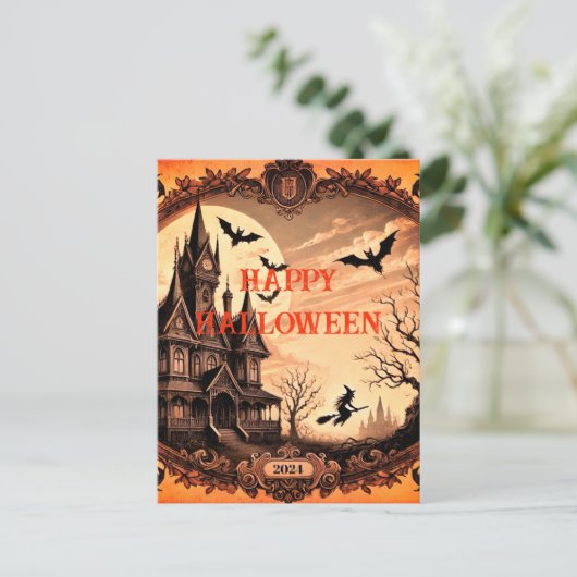 Gotisch Victoriaans spookhuis Happy Halloween Feestdagenkaart (Staand voorkant)