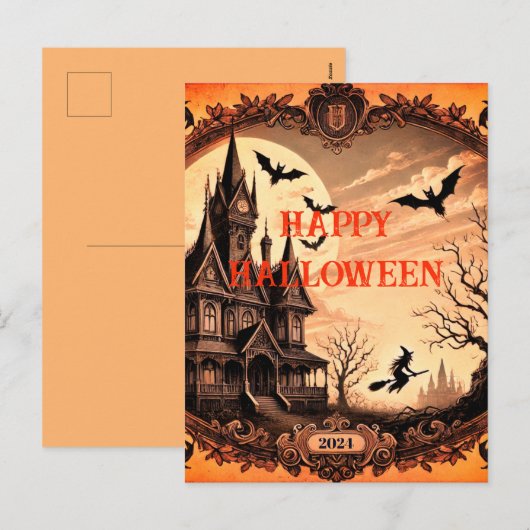 Gotisch Victoriaans spookhuis Happy Halloween Feestdagenkaart (Voorkant / Achterkant)