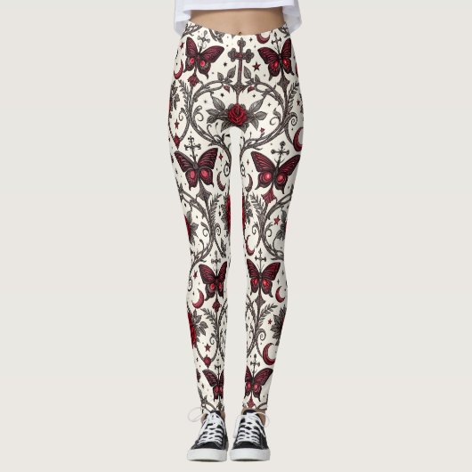 Gotisch Vlinder Bloemmotief (2) Leggings (Voorkant)
