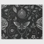 Gotisch Vlinder Bloemmotief (3) Cadeaupapier (Vlak)