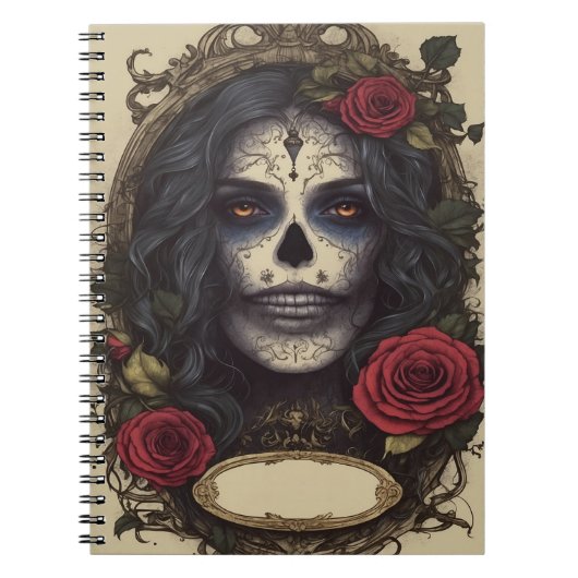Gotisch Vrouw Schedel en Rozen Notitieboek (Voorkant)