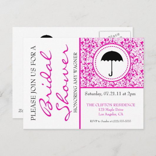 Gotisch wit en roze bloeiend Vrijgezellenfeest Uitnodiging Briefkaart (Voorkant / Achterkant)