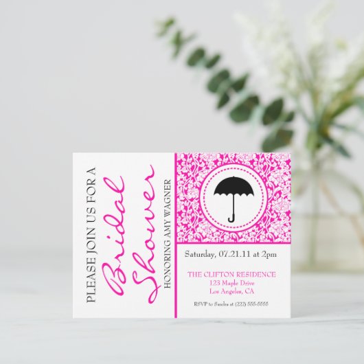 Gotisch wit en roze bloeiend Vrijgezellenfeest Uitnodiging Briefkaart (Staand voorkant)