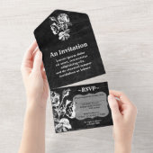 Gotisch zwart Roos Antiek All In One Uitnodiging (Afscheurbaar)