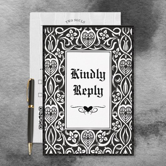 Gotisch Zwart & Wit Roycroft Lijst RSVP Kaartje
