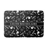 Gotisch zwart wit schedel kruis patroon monogram badmat (Voorkant)