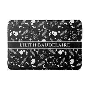 Gotisch zwart wit schedel kruis patroon monogram badmat
