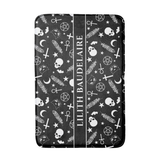 Gotisch zwart wit schedel kruis patroon monogram badmat (Voorkant Verticaal)