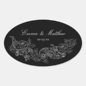 Gotisch zwart-wit trouwmonogram ovale sticker (Voorkant)