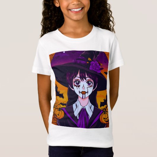 Gotische anime heks Halloween kunst T-shirt (Voorkant)