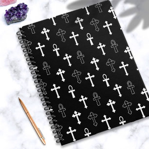 Gotische Ankh Cross Zwart Wit Symbool Patroon Notitieboek