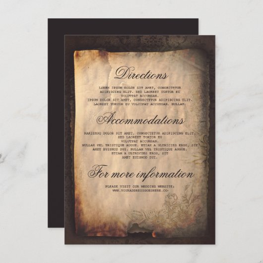 Gotische Antiek bruiloft details - Informatie Informatiekaartje (Voorkant / Achterkant)
