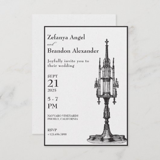 Gotische antiek monstrans bruiloft uitnodiging (Voorkant / Achterkant)