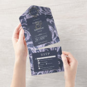 Gotische Antiek Paarse Damask Dinner Wedding All In One Uitnodiging (Afscheurbaar)