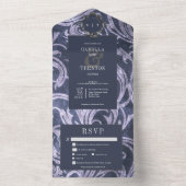 Gotische Antiek Paarse Damask Dinner Wedding All In One Uitnodiging (Binnen)