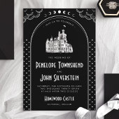 Gotische Art Deco Zwarte Witte Kasteelhochzeit Kaart
