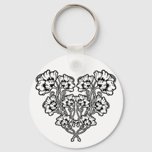 Gotische Art Nouveau Bloem Hart Sleutelhanger