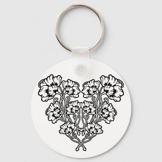 Gotische Art Nouveau Bloem Hart Sleutelhanger (Voorkant)