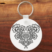 Gotische Art Nouveau Bloem Hart Sleutelhanger (Voorkant)
