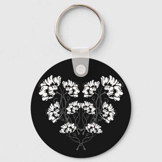 Gotische Art Nouveau Bloem Hart Sleutelhanger (Voorkant)