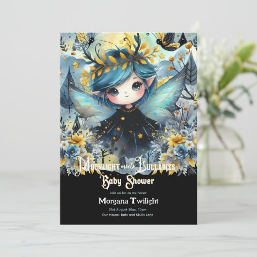 Gotische baby shower Schattig meisje maanlicht sla Kaart (Staand voorkant)
