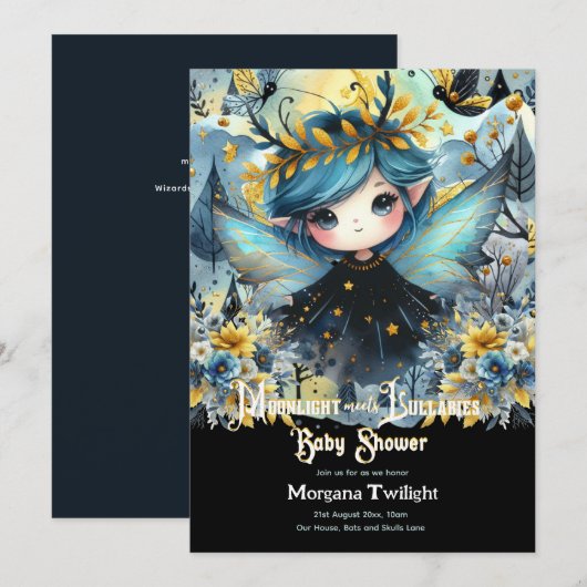Gotische baby shower Schattig meisje maanlicht sla Kaart (Voorkant / Achterkant)