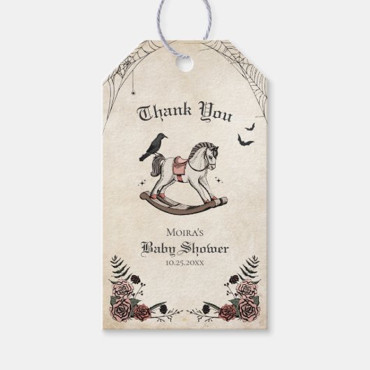 Gotische Baby Shower Schommelpaard Bedankt Cadeaulabel (Voorkant)